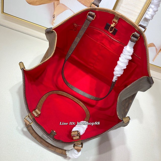 路易威登LV女包 M44576 咖啡色 Onthego手袋 LV新款大號手提購物包 xxlv1516